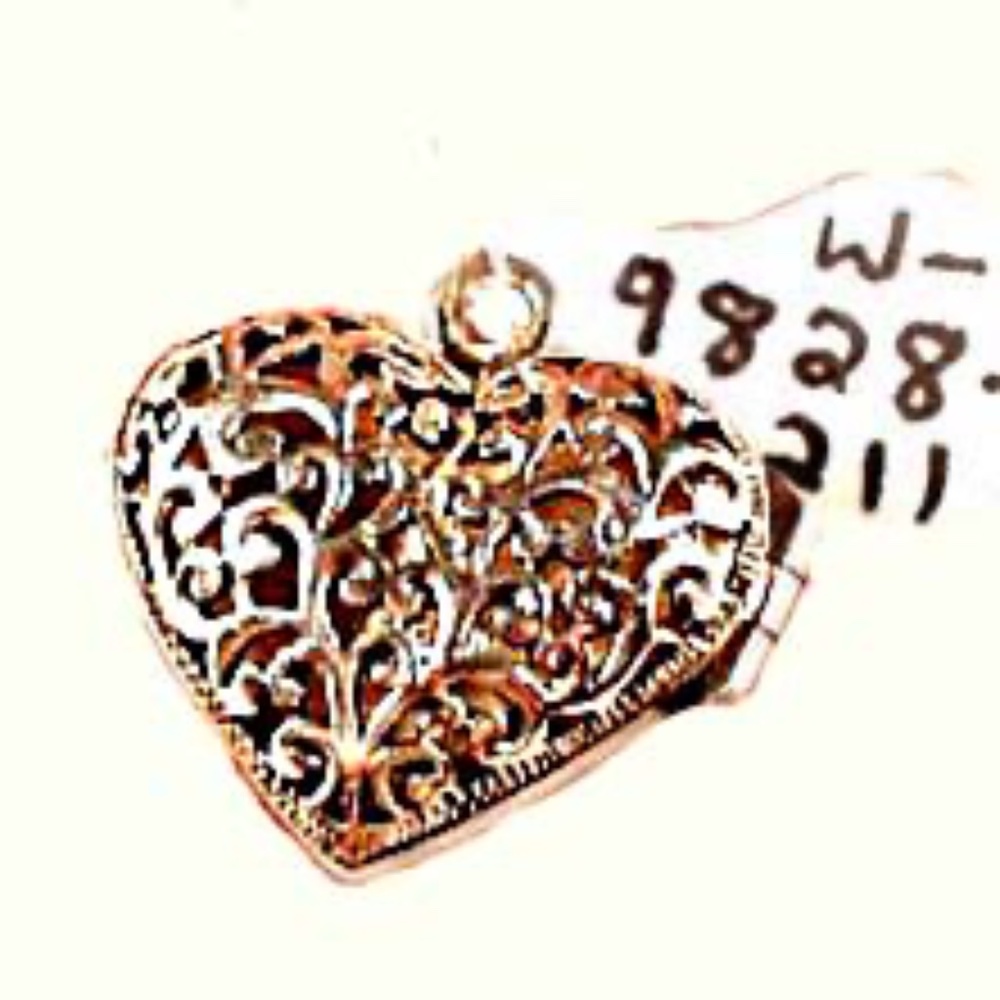 LOCKET, STERLING SILVER, HEART SHAPE OPENS FULLY, HAS TURQUOISE GEM ON ONE SIDE,